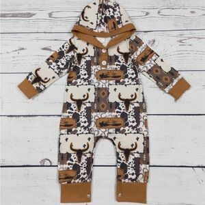 Western Brown and Cream Hooded Baby Romper